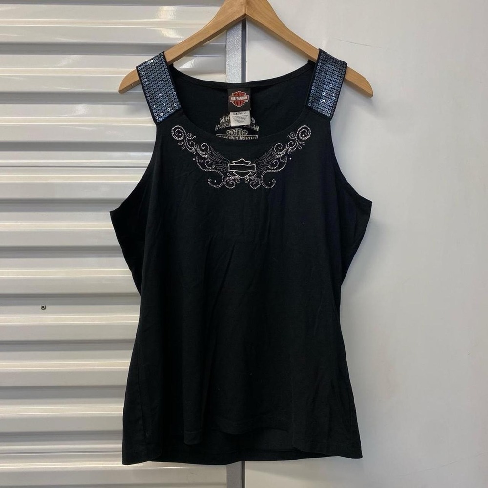 Y2K Harley Davidson Biker Women's Angel Wings Floral Tank Chicago Size XL